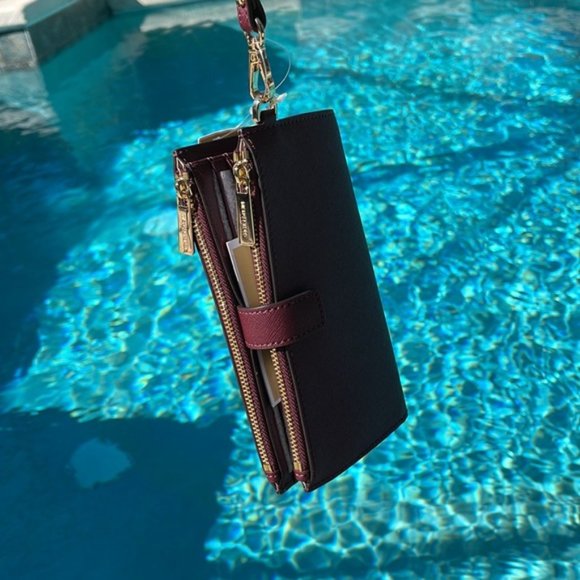 Michael Kors Jet Set Travel Large Double Zip Wristlet Wallet Merlot Leather - Picture 5 of 16